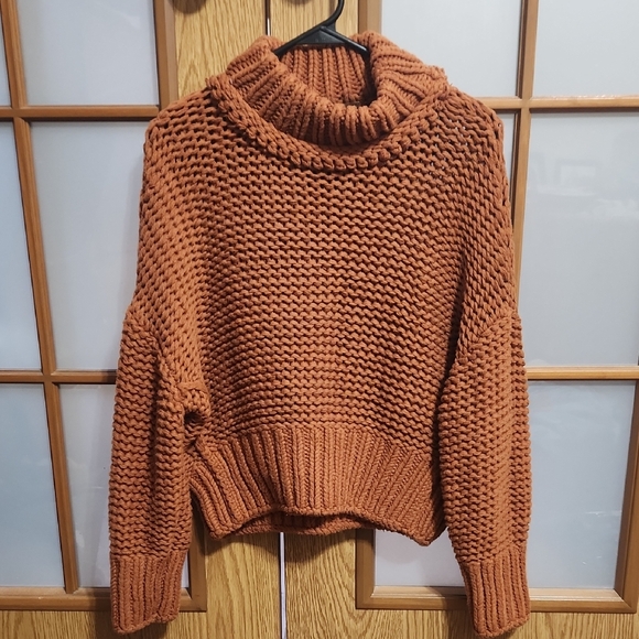 Free People Cozy Chunky Knit Cowlneck Sweater - Rust - Picture 1 of 6
